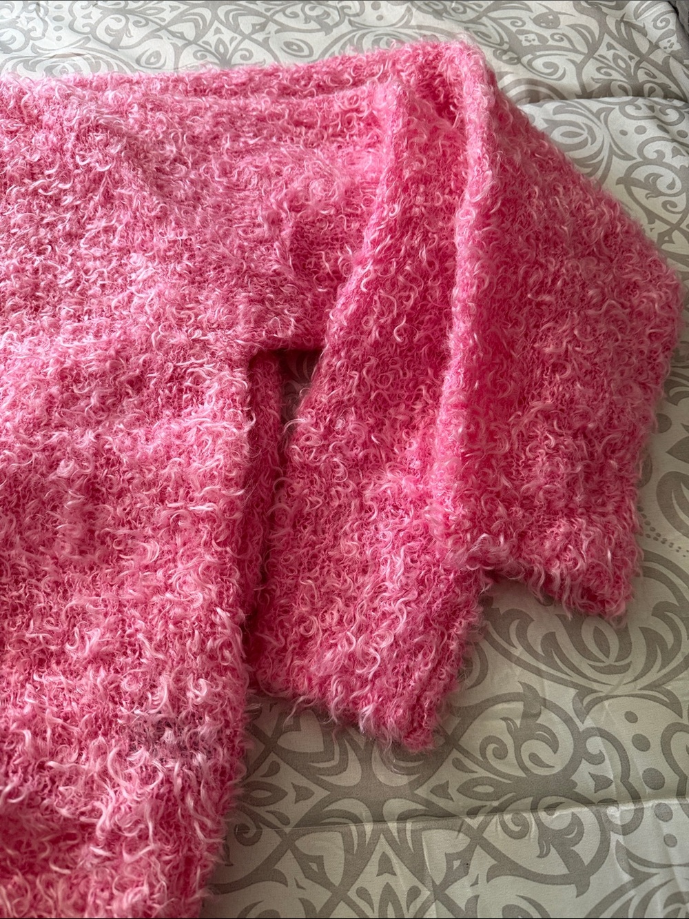 Sally LaPointe Pink Fuzzy V-Neck Sweater - Picture 3 of 8